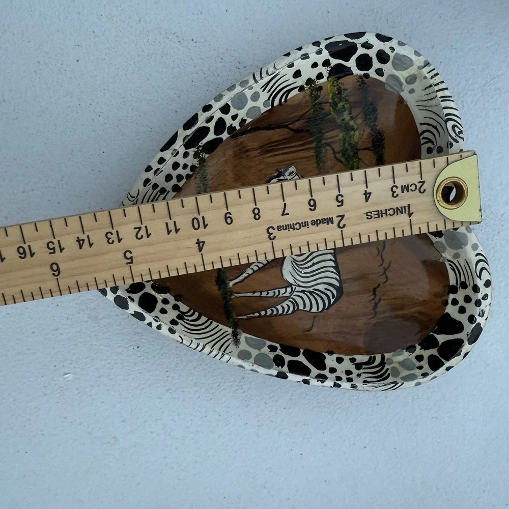 Folk Art Heart Shaped Wooden‎ Heart Trinket Dish Zebra Painted Animal Print